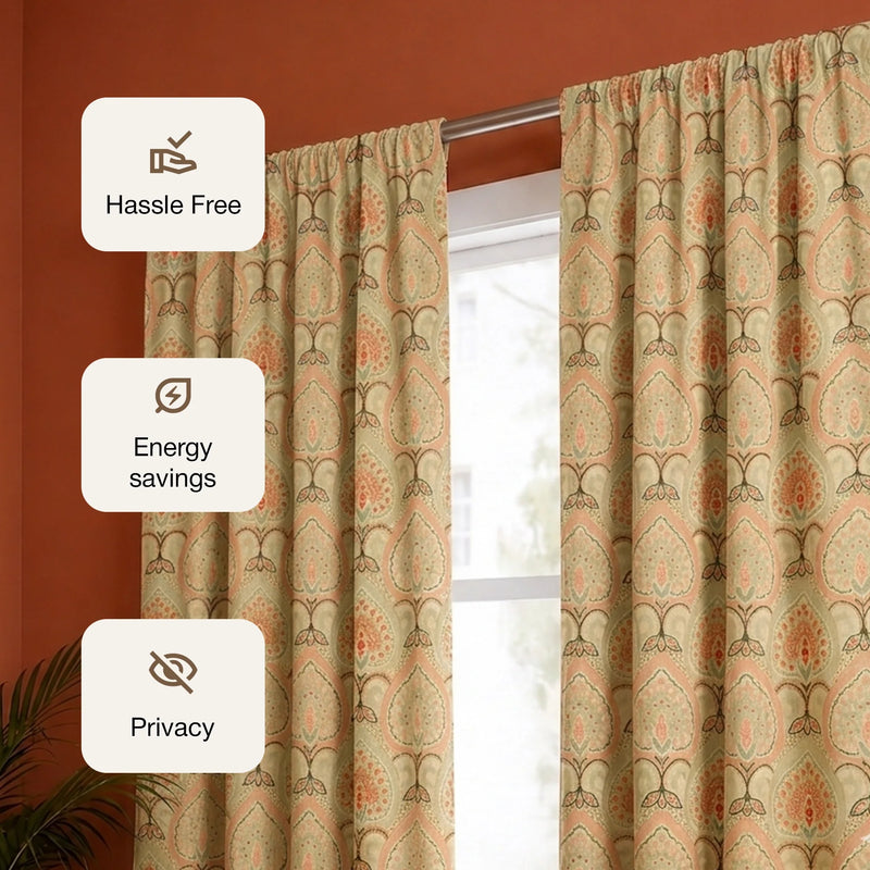 Imprimer Floral - Rod Pocket DP Blackout Curtain (Green & Pink)-3