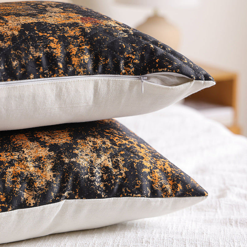 Abstract Pattern Quilted Cushion Cover (Black & Mustard)-3