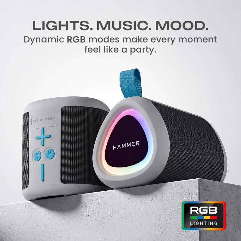 HAMMER Smash 2 10W Bluetooth Speaker, USB/TF/FM, TWS Function, Multi-Color LED Modes (White)-3