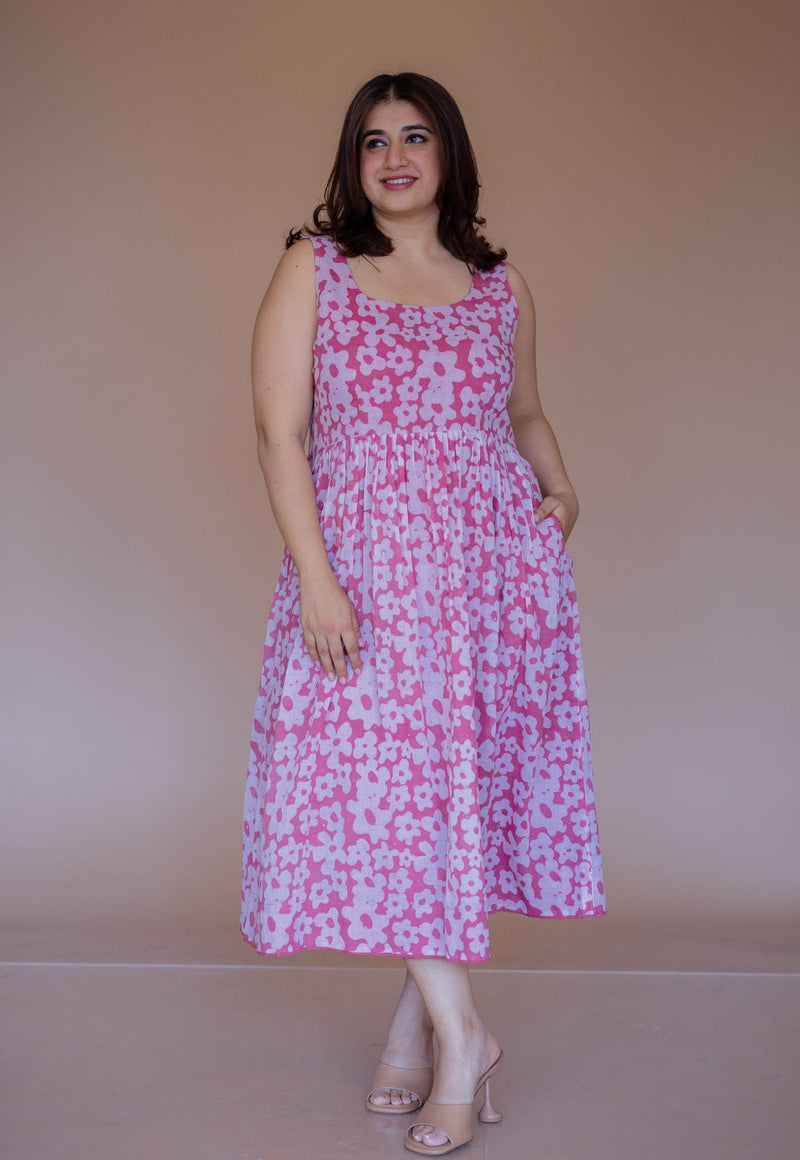 Sidra Pink Batik MulMul A Line Dress