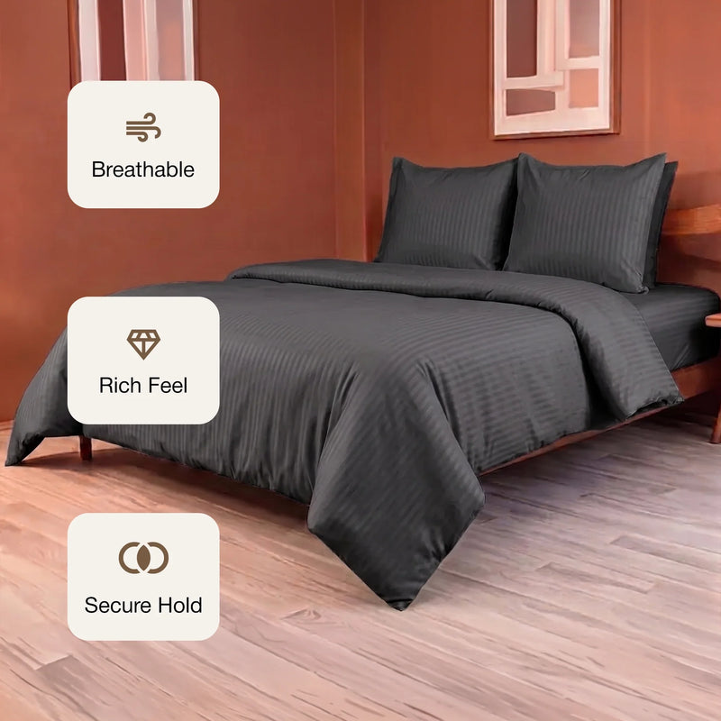 Breton Mellow - Satin Stripe Duvet Cover (Grey)-3