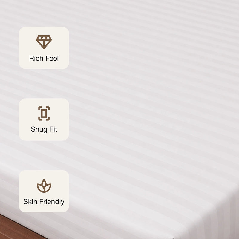 Breton Drift - Satin Stripes Fitted Bedsheet (White)-3
