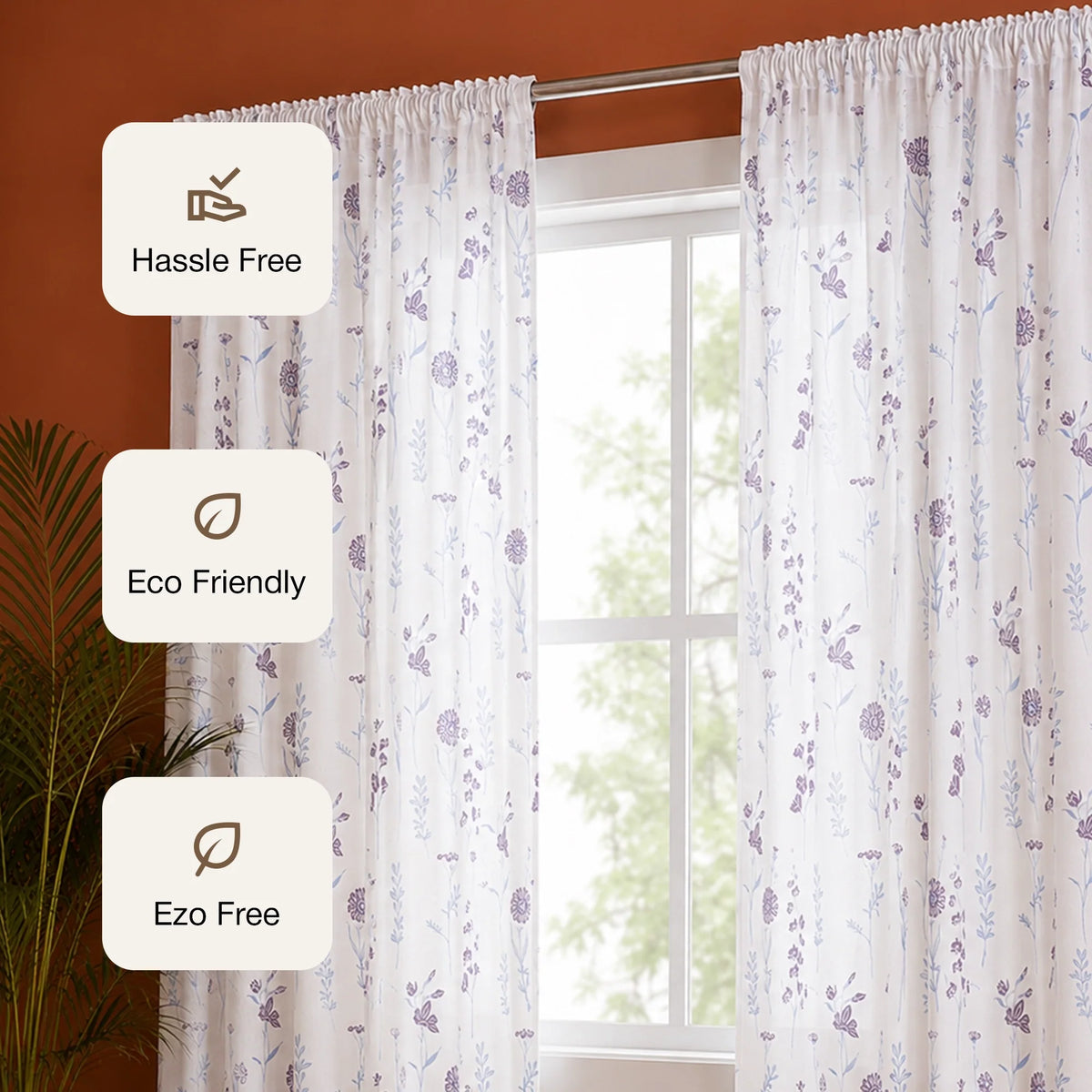 Blue & Purple Floral Flaux Rod Pocket Duck Curtain-3