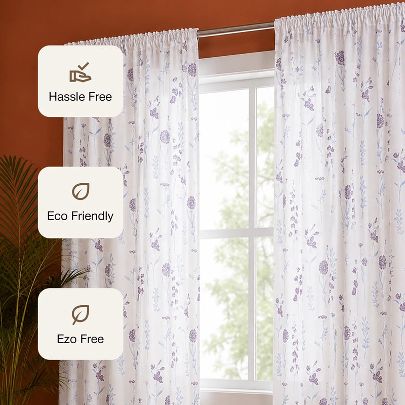 Blue & Purple Floral Flaux Rod Pocket Duck Curtain-3