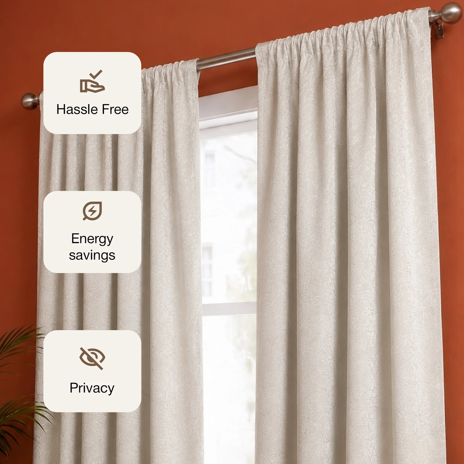 Fort Essential Abstract - Rod Pocket Black Backing Blackout Curtain (Off White)-3