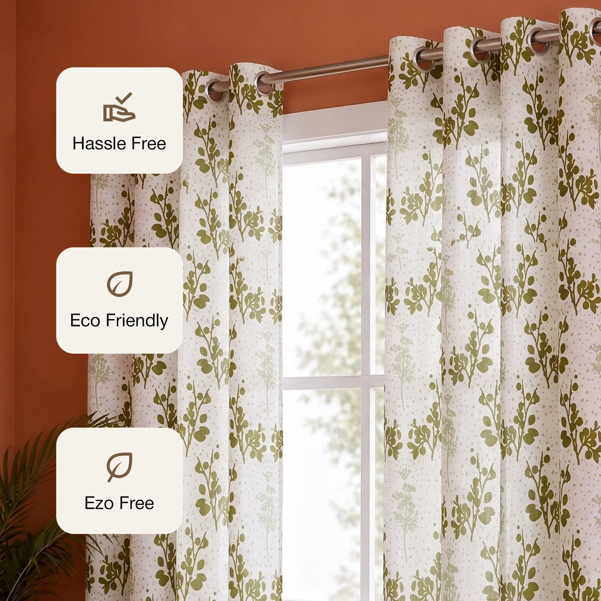White Floral Botanic Hush Eyelet Printed duck Curtain-3