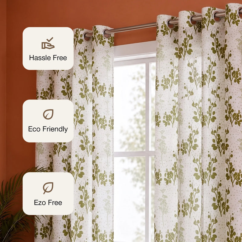 White Floral Botanic Hush Eyelet Printed duck Curtain-3
