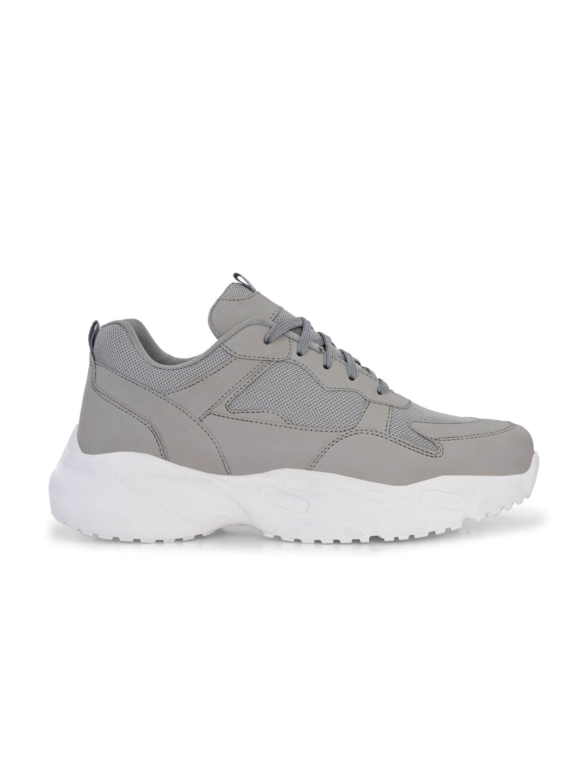 EL PASO Men Grey Faux Leather Casual Lace Up Sneakers