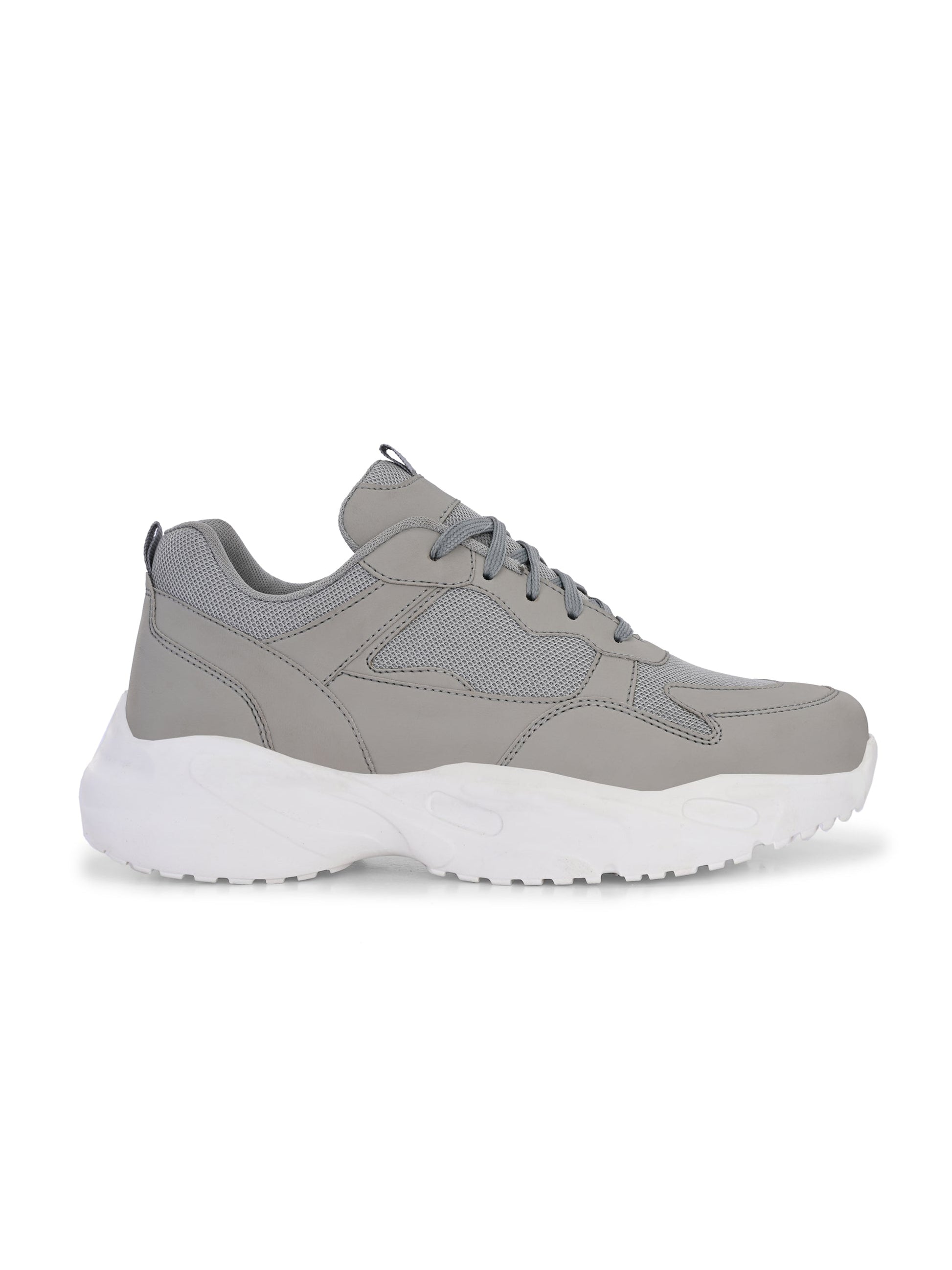 EL PASO Men Grey Faux Leather Casual Lace Up Sneakers-2