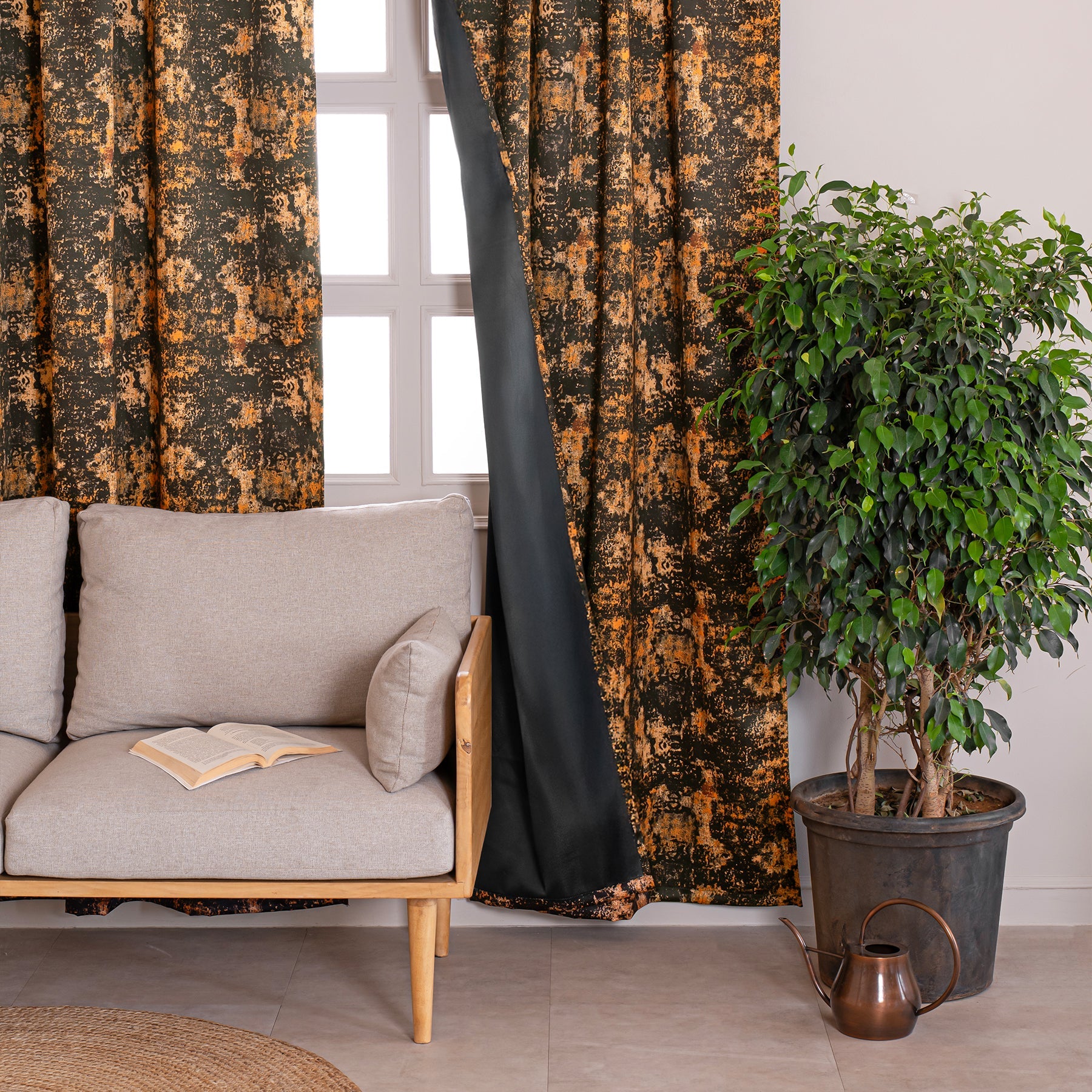Imprimer Abstract - Rod Pocket DP Blackout Curtain (Black & Mustard)-3