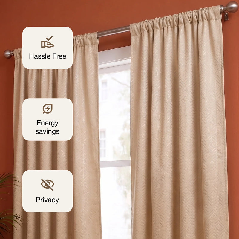 Fort Essential Embossed - Rod Pocket Black Backing Blackout Curtain (Beige)-3