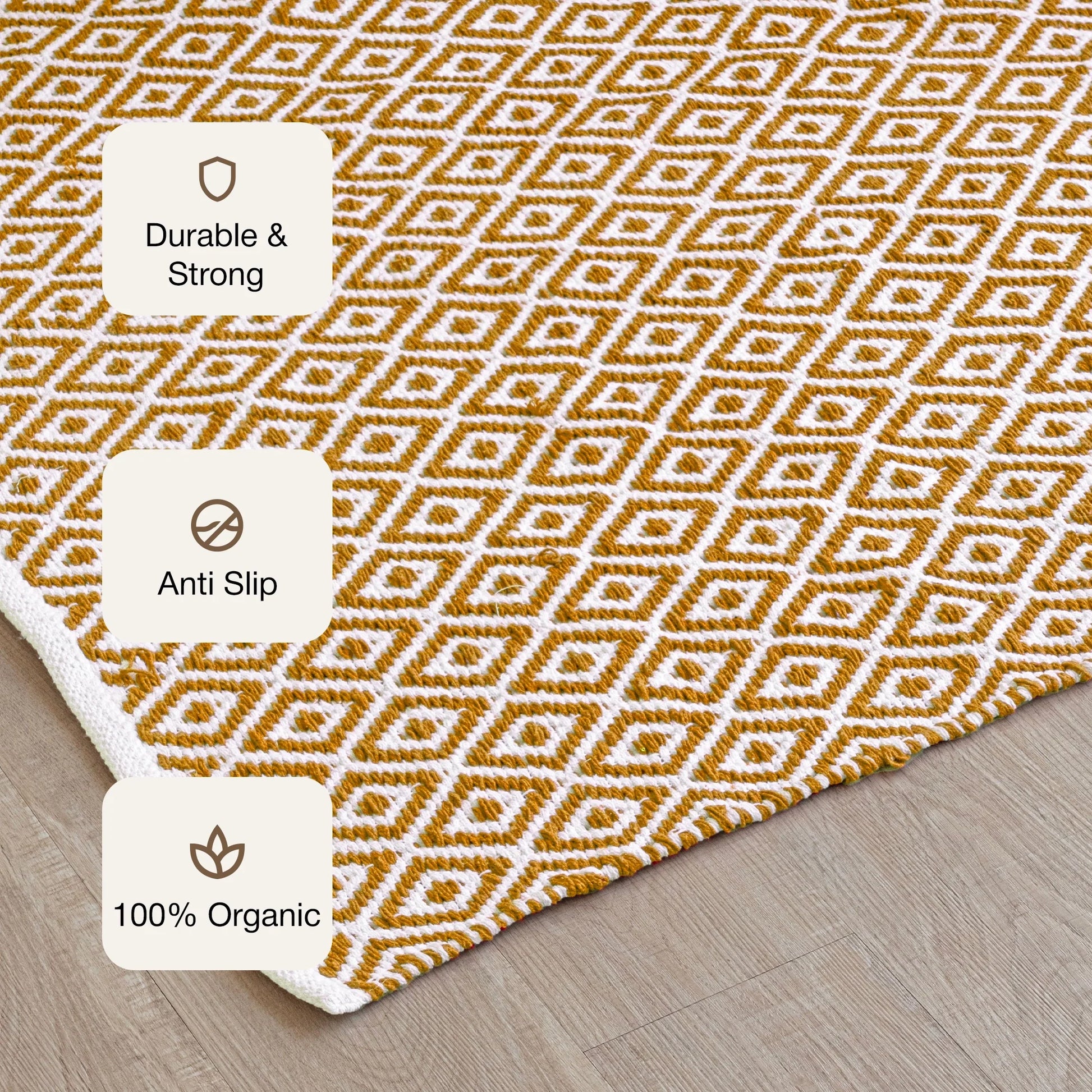 Tessitura Confetti - Diamond Cotton Rug (Mustard & White)-3