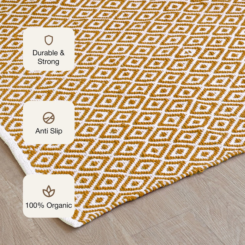 Tessitura Confetti - Diamond Cotton Rug (Mustard & White)-3