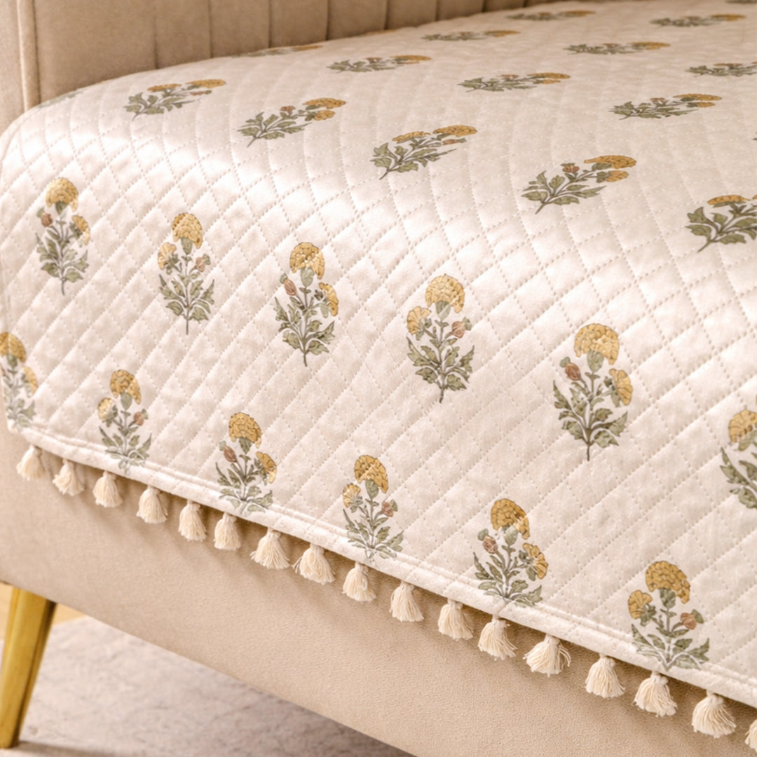 Meadow Bloom - Printed Sofa Cover (White)-3