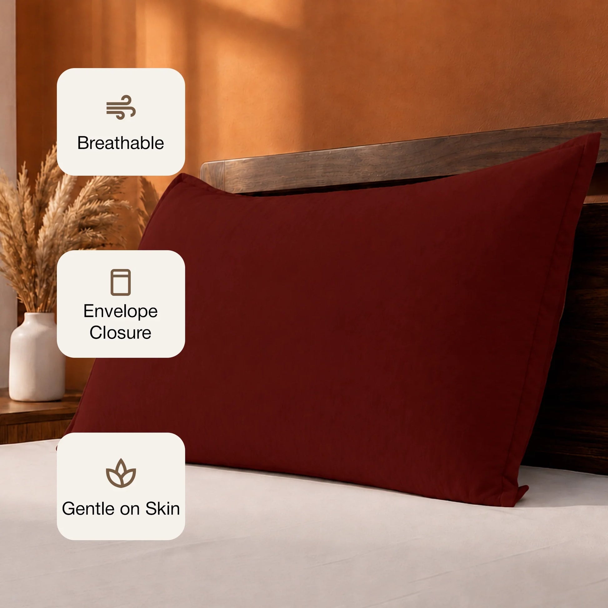 Fort Nightingale - Solid Pillow Cover (Maroon) (Bedsheet Excluded)-3