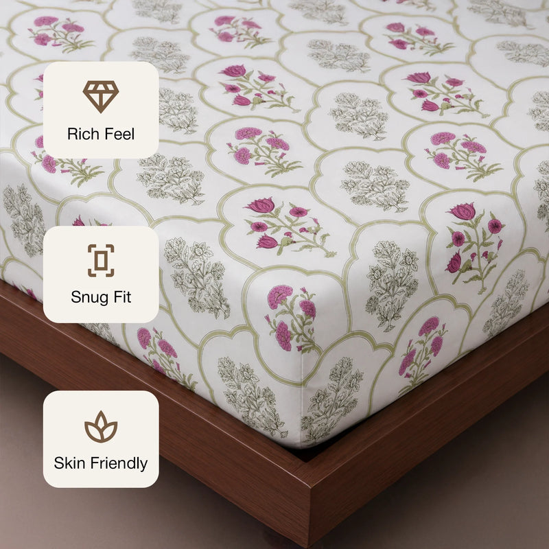 Spring Buds Pink - White Floral Fitted Sheet-3