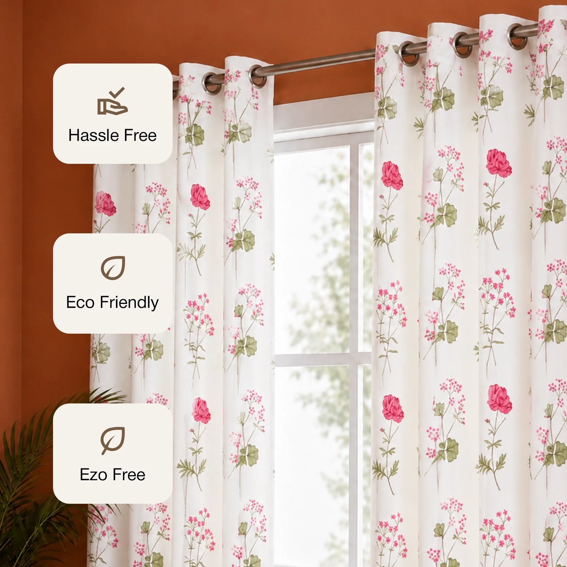 Pink Floral Printed Eyelet Duck Curtain-3