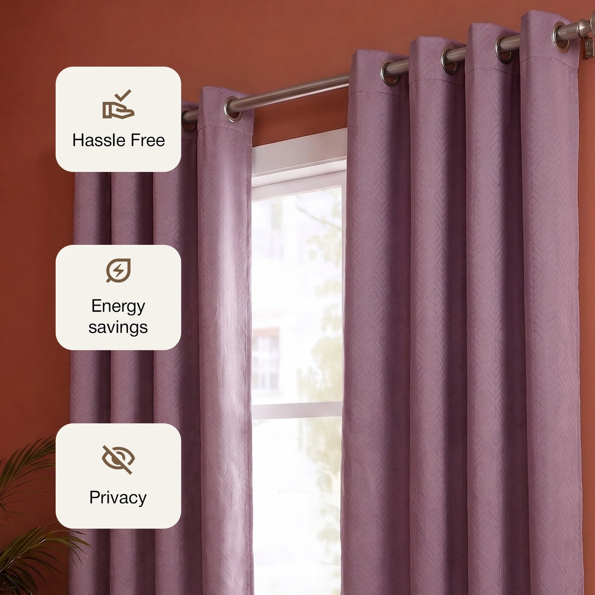 Fort Essential Embossed - Eyelet Black Backing Blackout Curtain (Lilac)-3