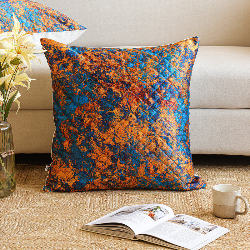 Abstract Pattern Quilted Cushion Cover (Turquoise & Mustard)-8