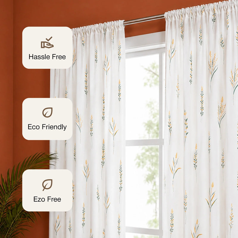 Leafscape Yellow & Green - Printed Rod Pocket Duck Curtain-3