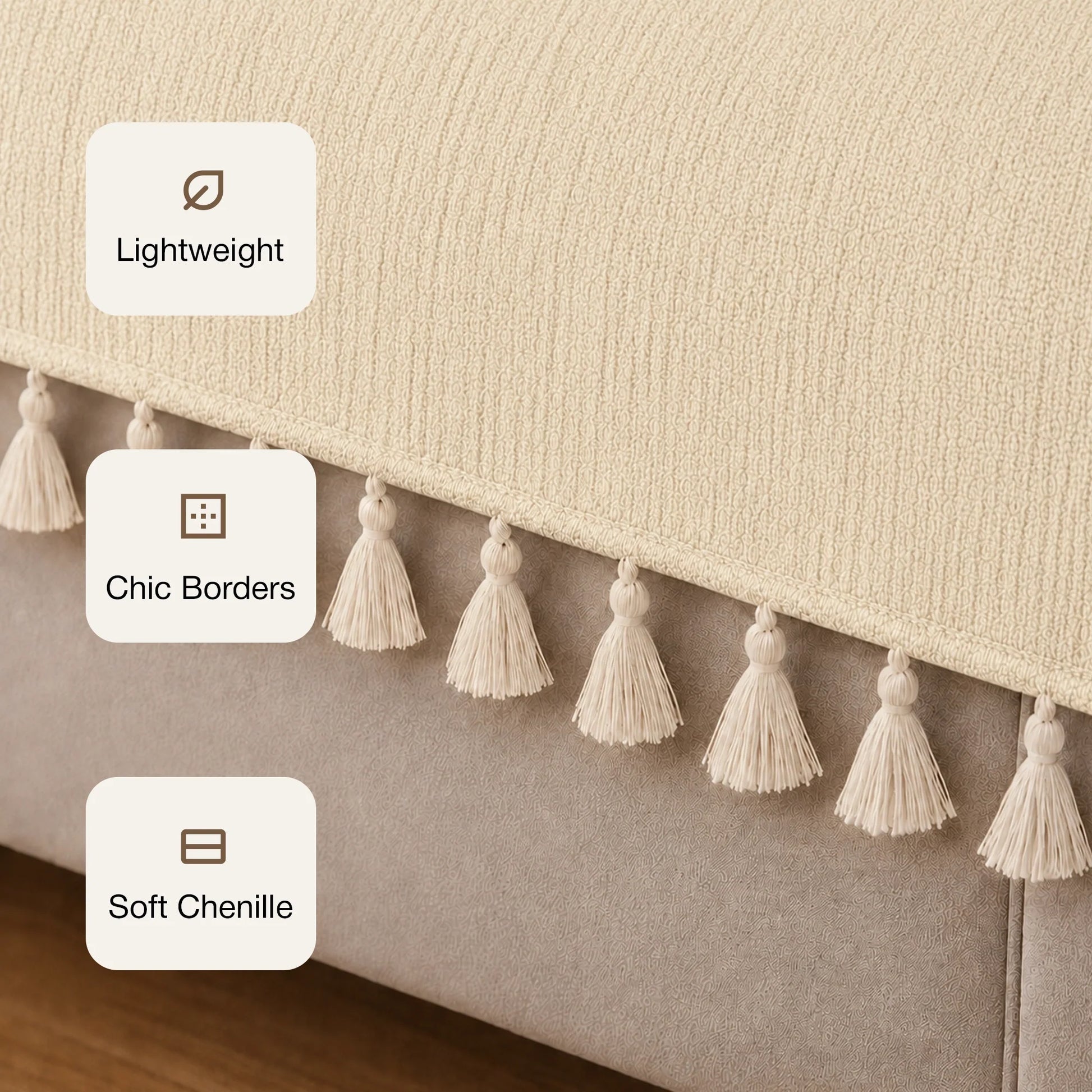 Chenille Solid Beige Sofa Cover-4