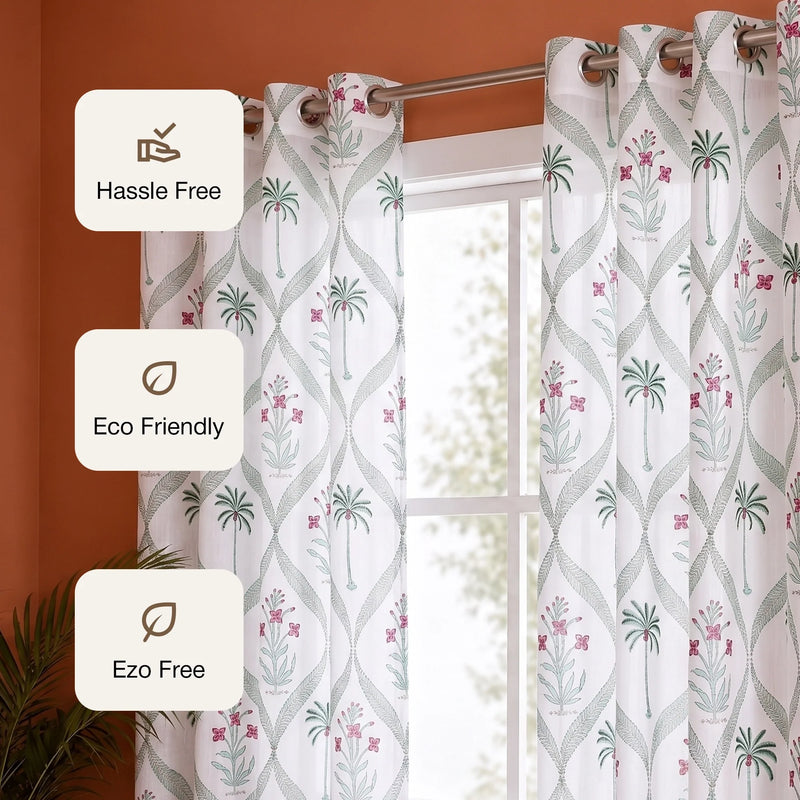 Island Trellis Eyelet Handblock Printed duck Curtain-3