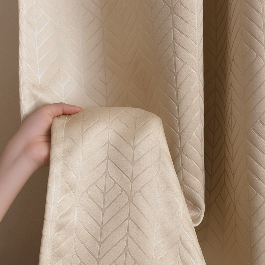 Fort Essential Embossed - Rod Pocket Black Backing Blackout Curtain (Beige)-5