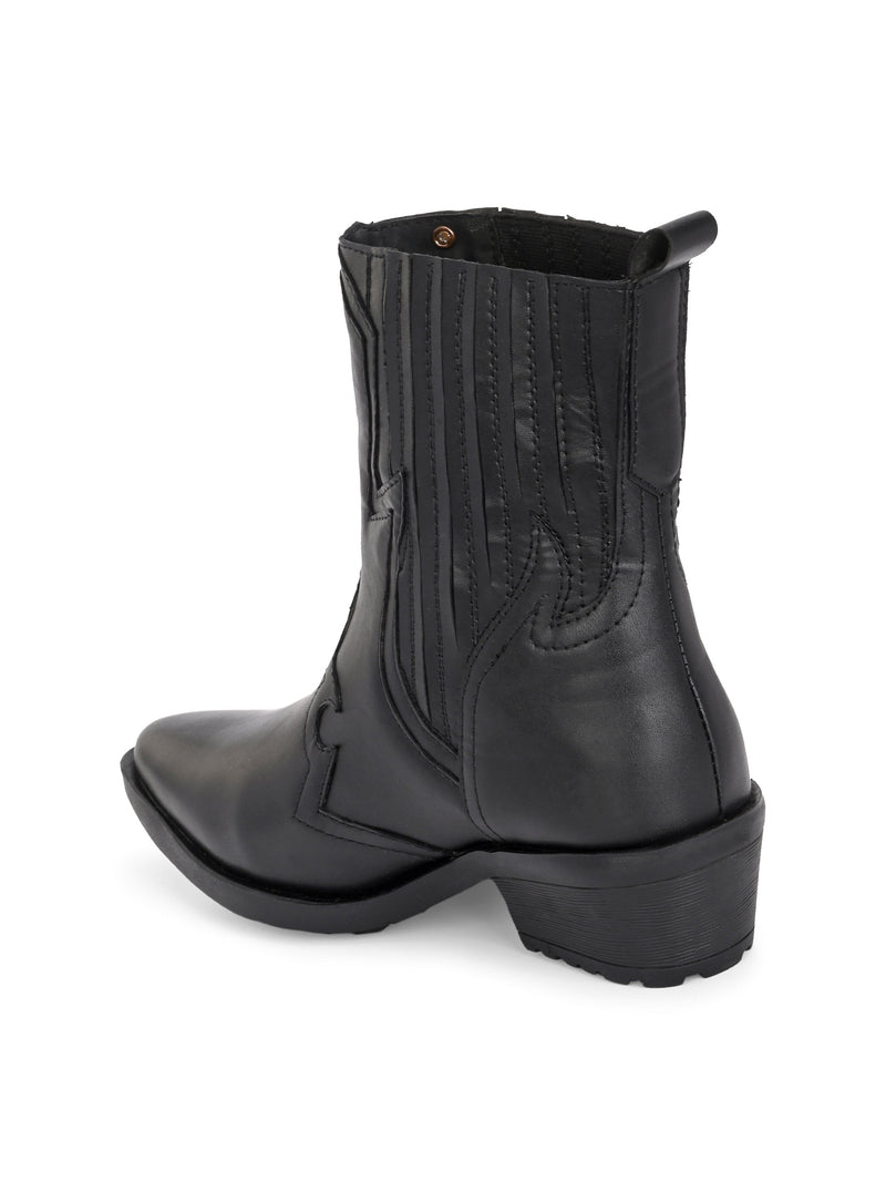 EL PASO Women Faux Leather Casual Slip On Cowboy Boots-5