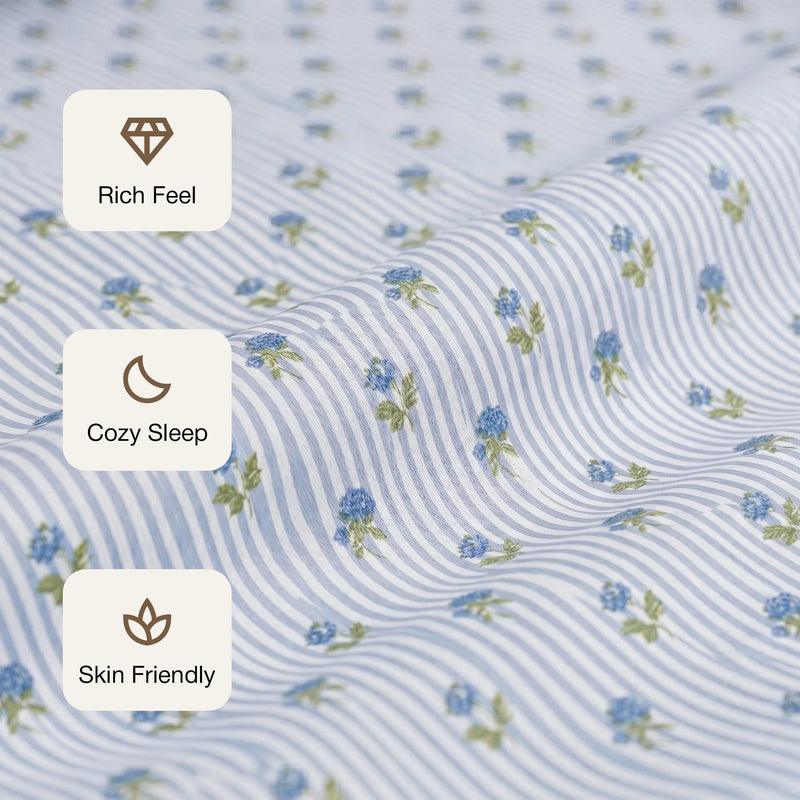 Soft Serenade - Floral Bedsheet (Blue)-5