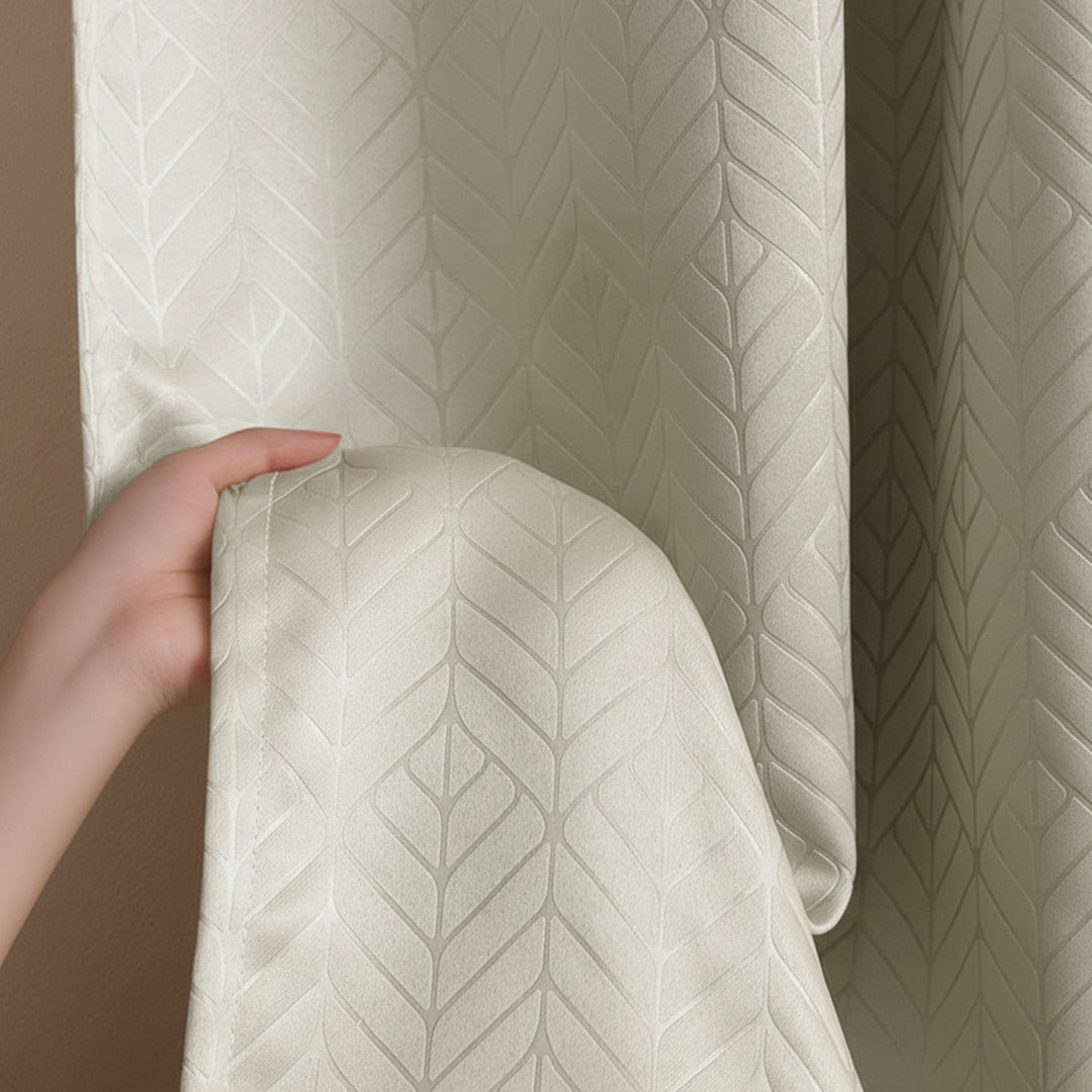 Fort Essential Embossed - Rod Pocket Black Backing Blackout Curtain (Off White)-4