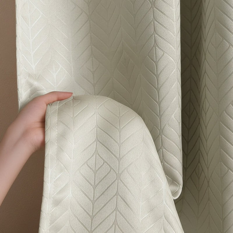 Fort Essential Embossed - Rod Pocket Black Backing Blackout Curtain (Off White)-4