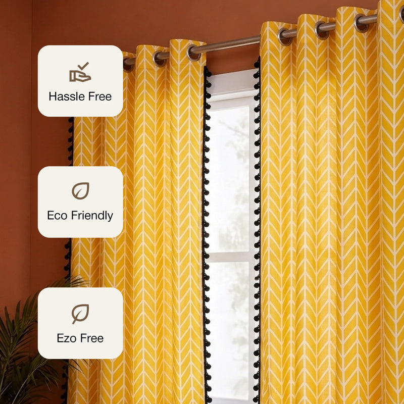 Imprimer Handpicked Aztec - Printed Semi Blackout Eyelet Curtain (Yellow)-3