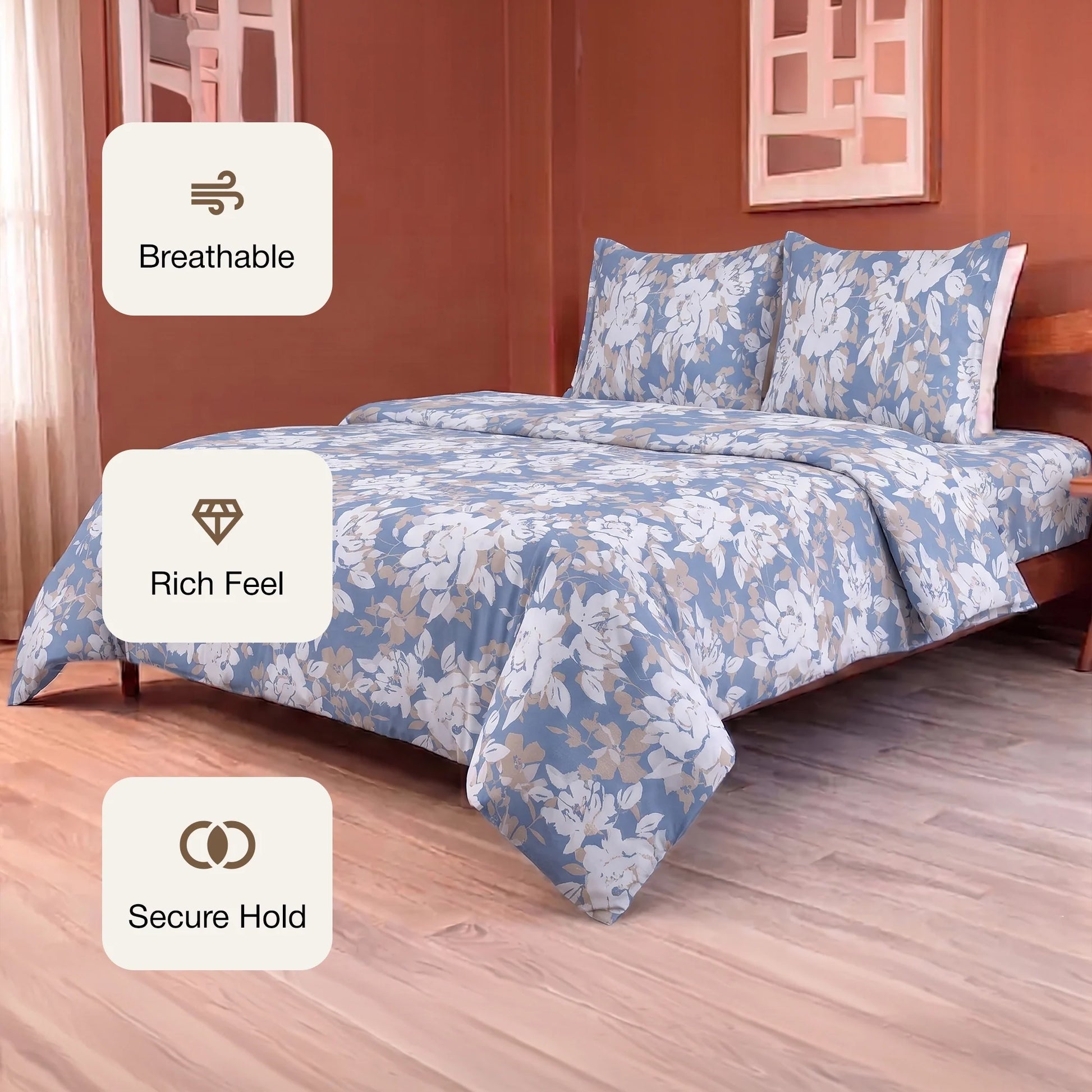 Blossom Haze - Floral Duvet Cover (Blue)-3