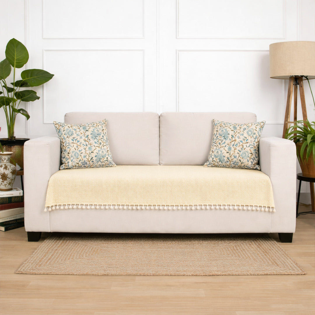 Chenille Solid Beige Sofa Cover-1