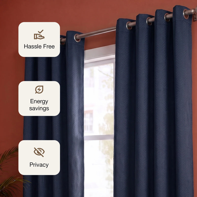 Fort Essential Embossed - Eyelet Black Backing Blackout Curtain (Navy Blue)-3