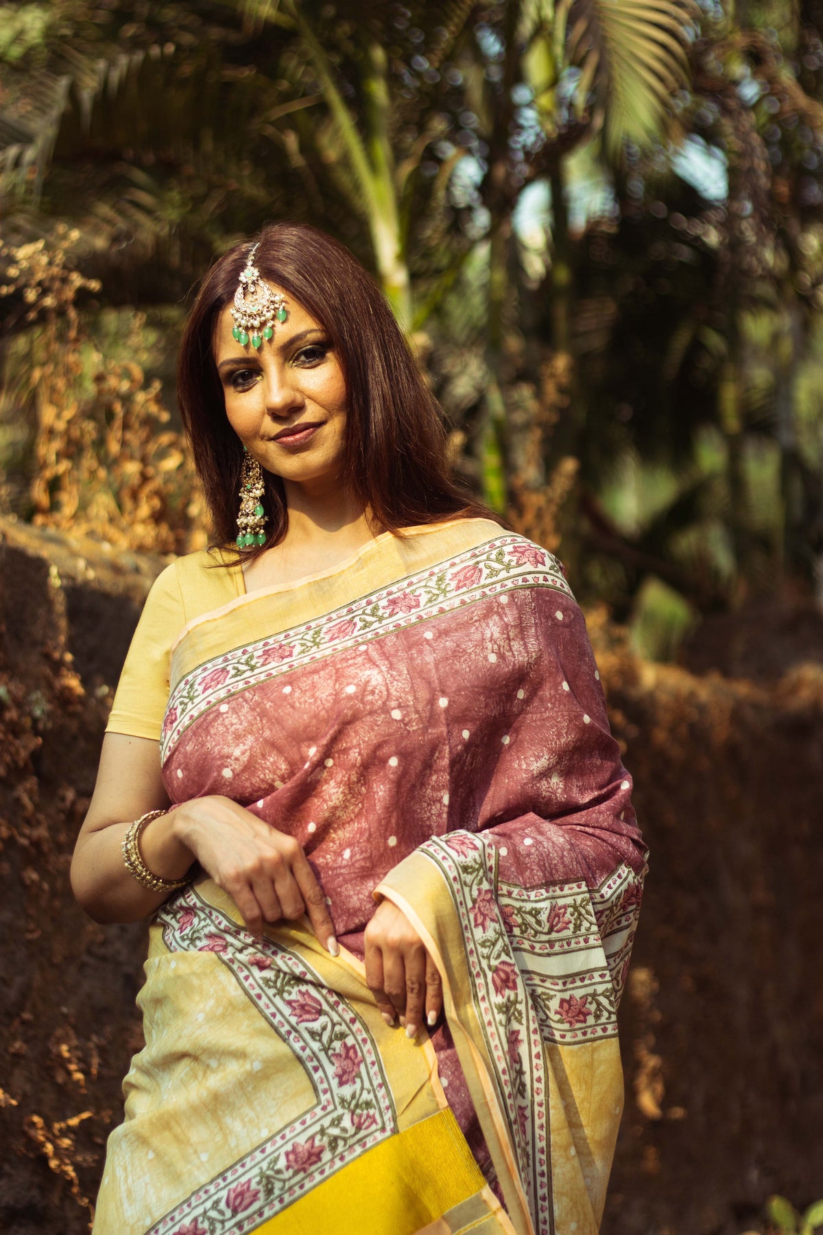 Cotton Kasavu Saree,Tree of Life Design • Wine⁸-5