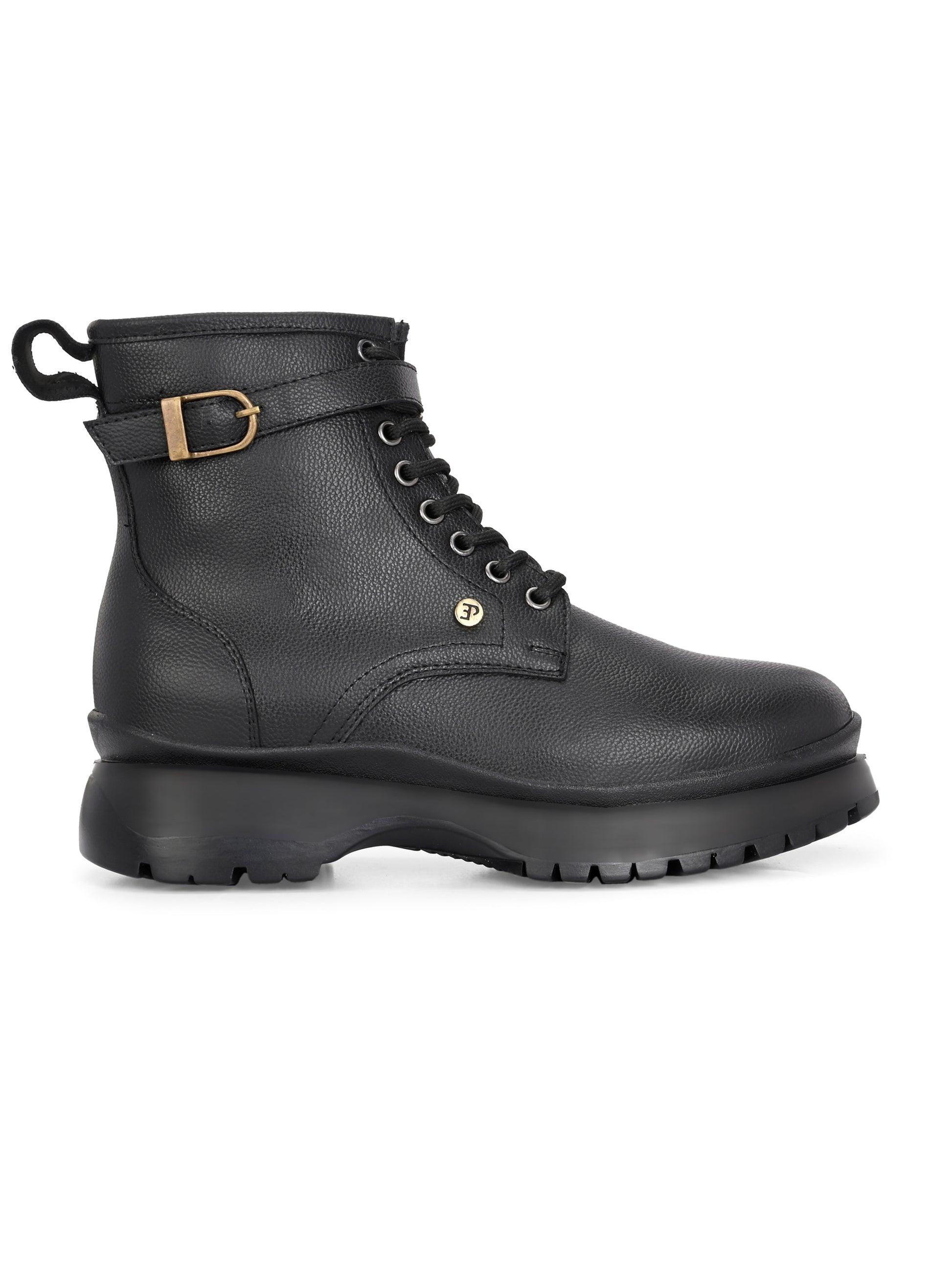 El Paso Women Black Faux Leather Casual Lace Up Boots-7