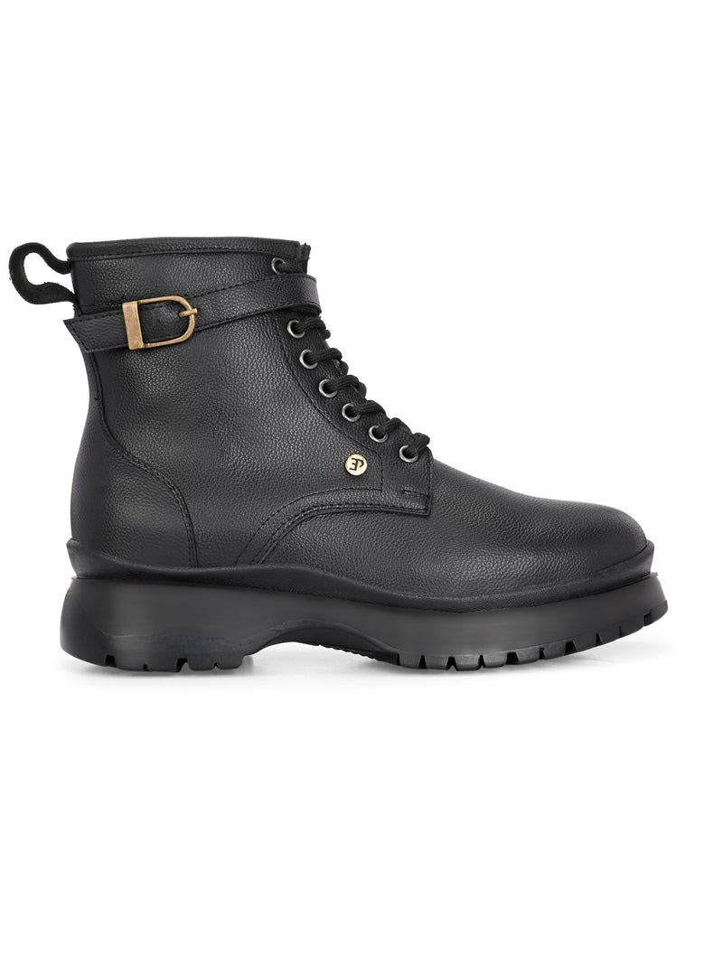 El Paso Women Black Faux Leather Casual Lace Up Boots-7