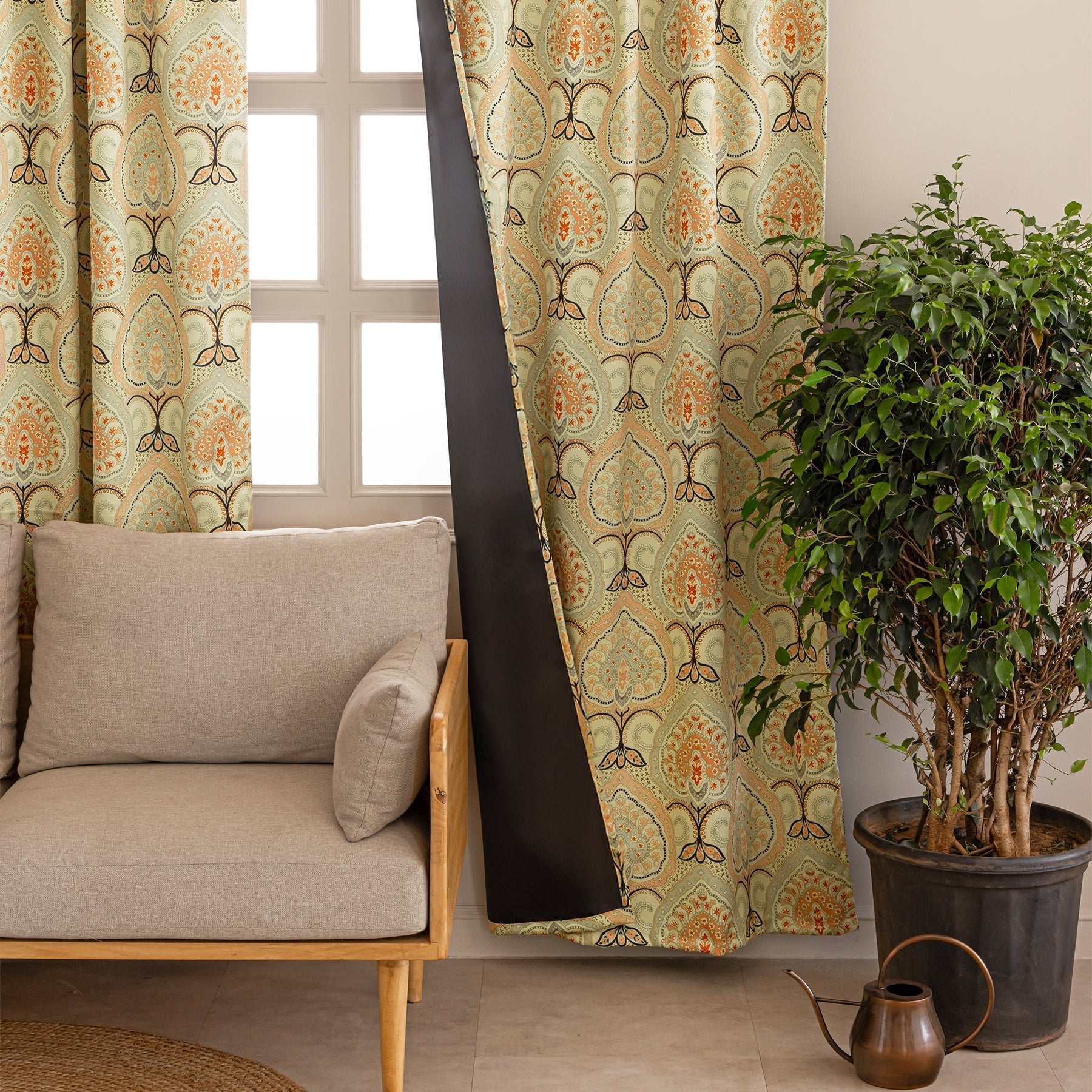 Imprimer Floral - Rod Pocket DP Blackout Curtain (Green & Pink)-3