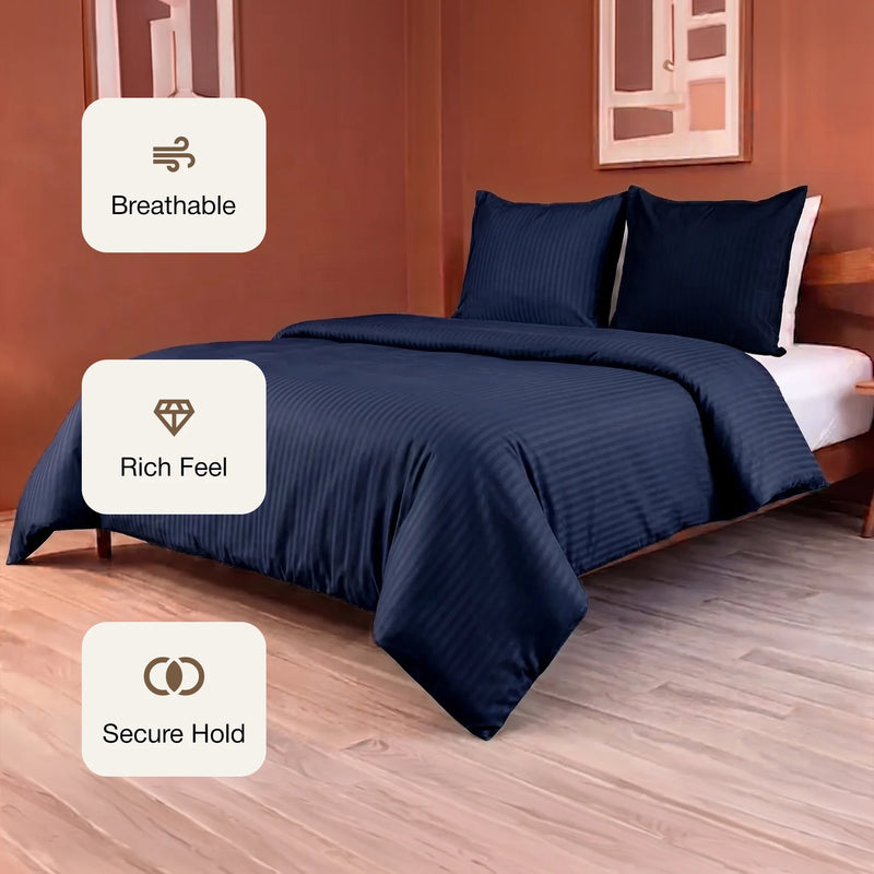 Breton Mellow - Satin Striped Duvet Cover (Navy Blue)-3