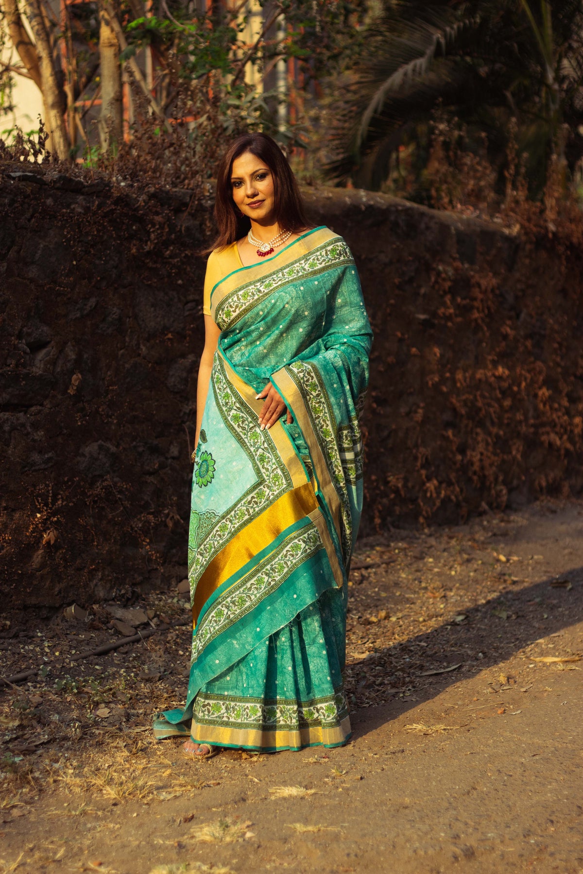 Cotton Kasavu Saree,Tree of Life Design • Sea Green-5