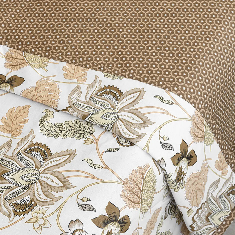 Imprimer Symphony - Floral Printed Dohar (White & Dark Camel)-4