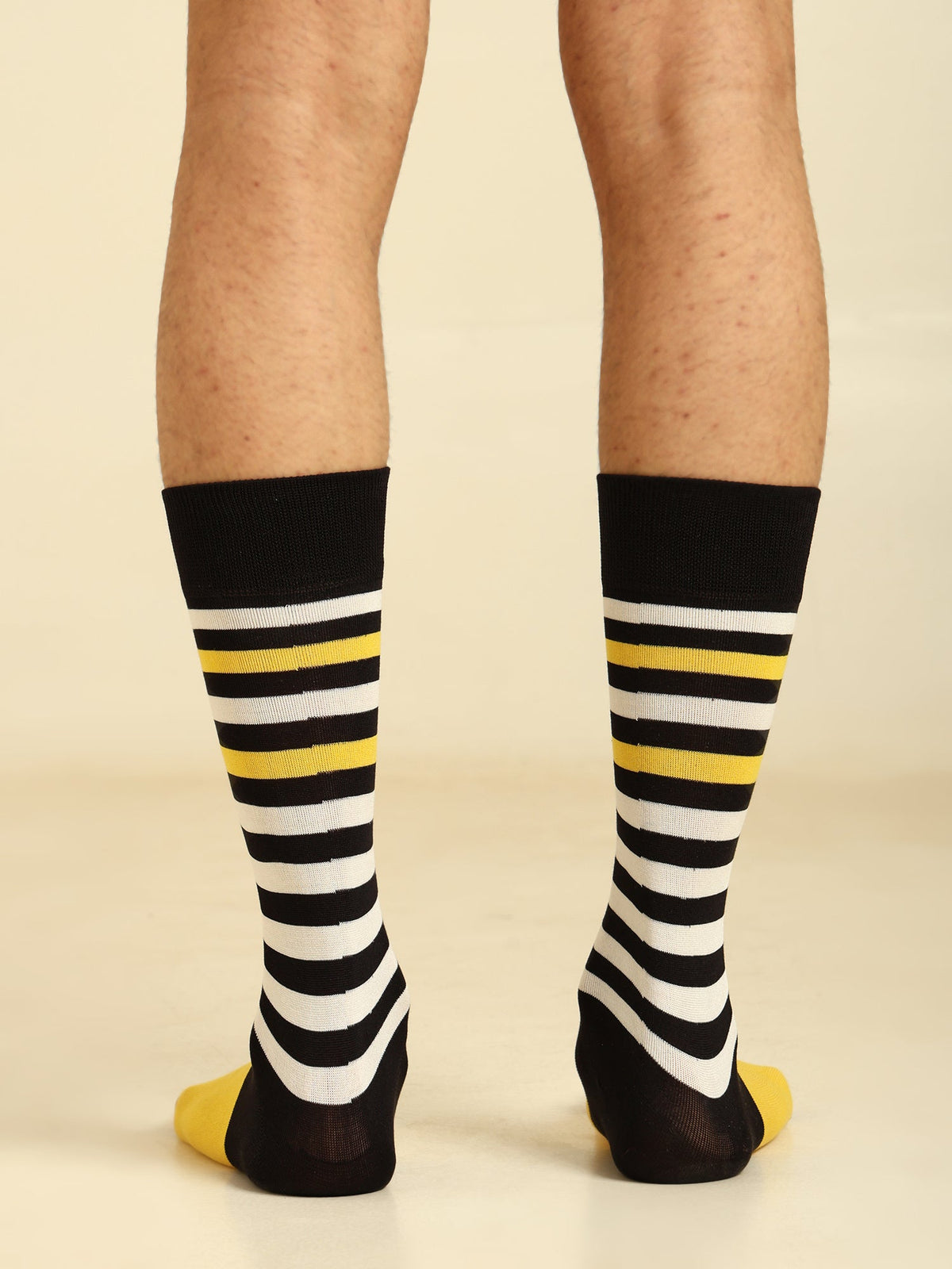 Naturefab Men's Bamboo Full Length socks Yellow White Stripes-2