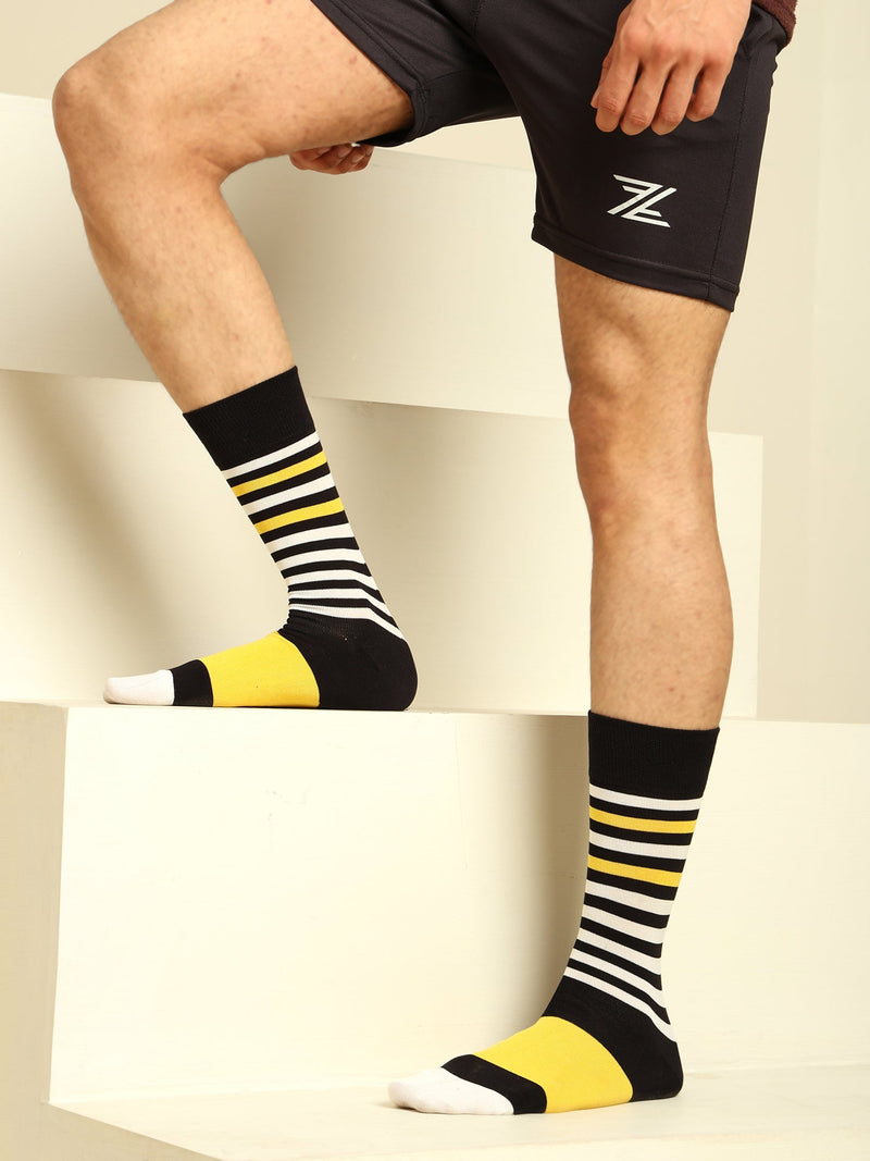 Naturefab Men's Bamboo Full Length socks Yellow White Stripes-5