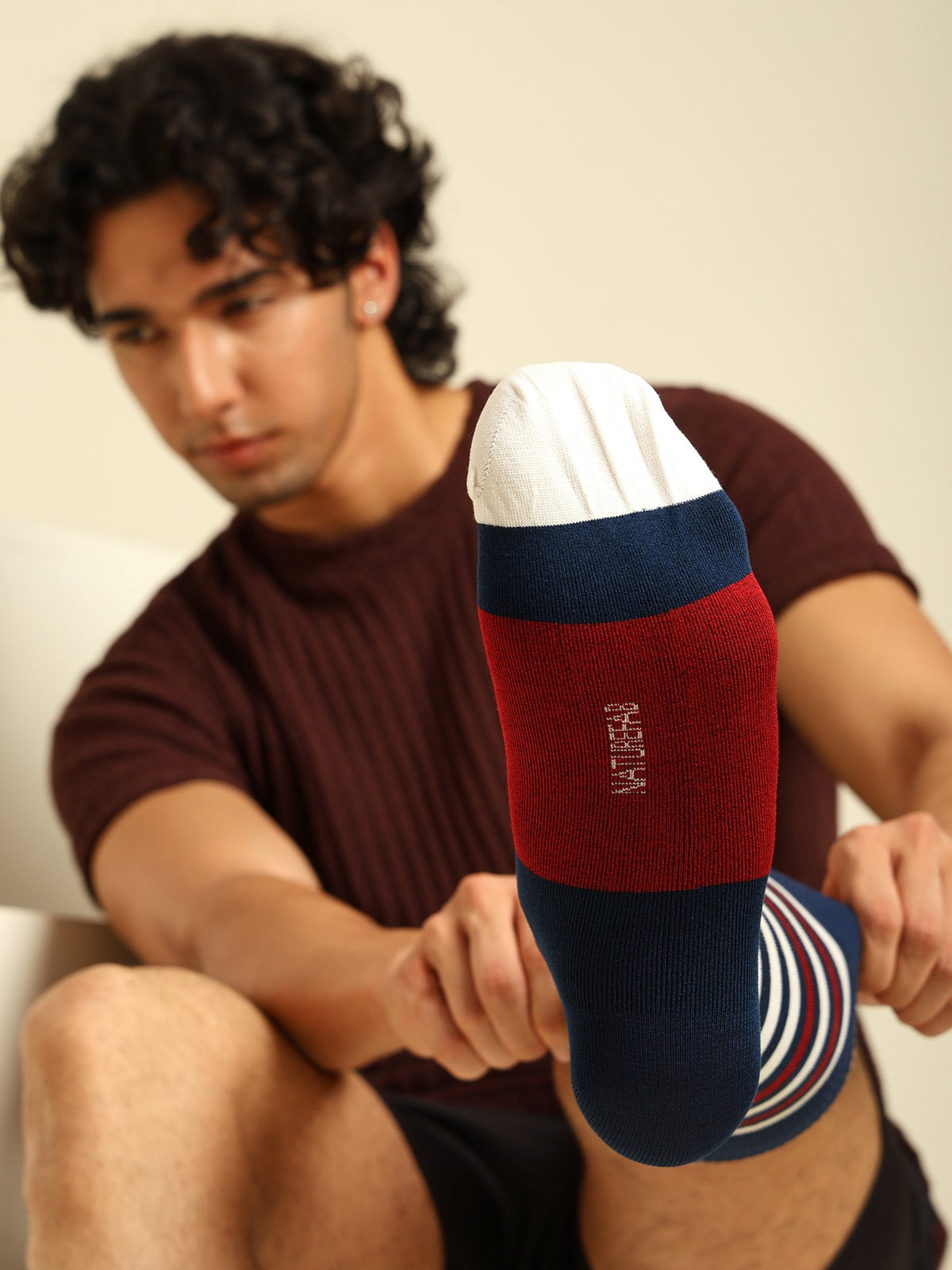 Naturefab Men's Bamboo Full Length socks Maroon Stripes-3