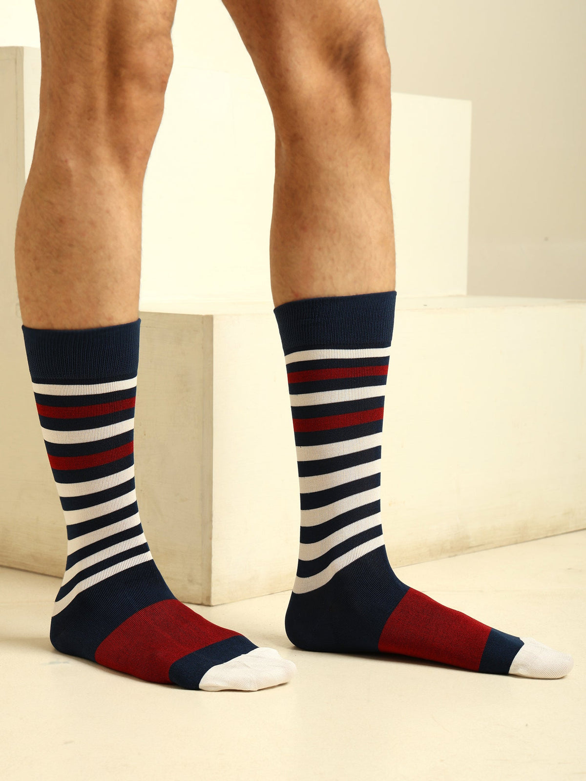 Naturefab Men's Bamboo Full Length socks Maroon Stripes-5