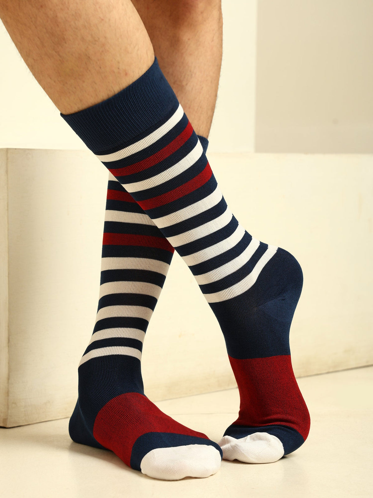 Naturefab Men's Bamboo Full Length socks Maroon Stripes-1