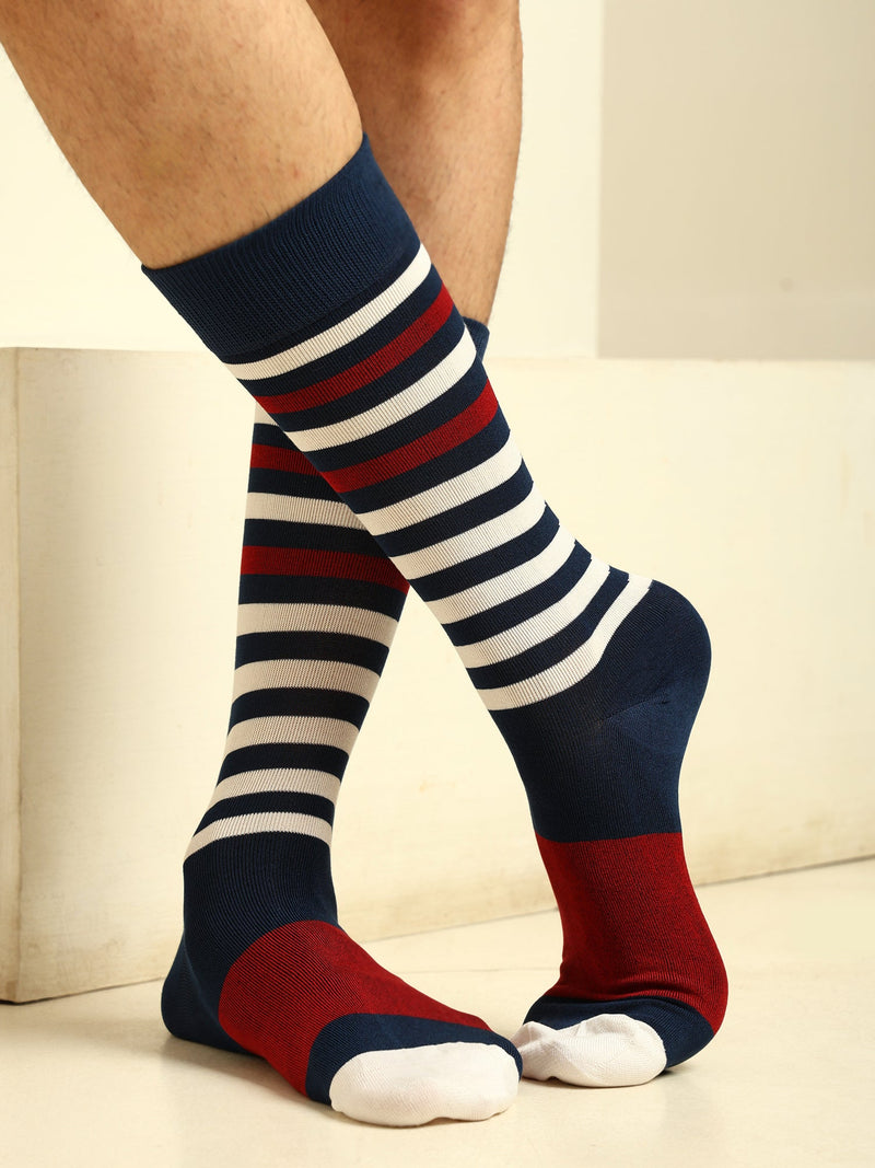 Naturefab Men's Bamboo Full Length socks Maroon Stripes-1