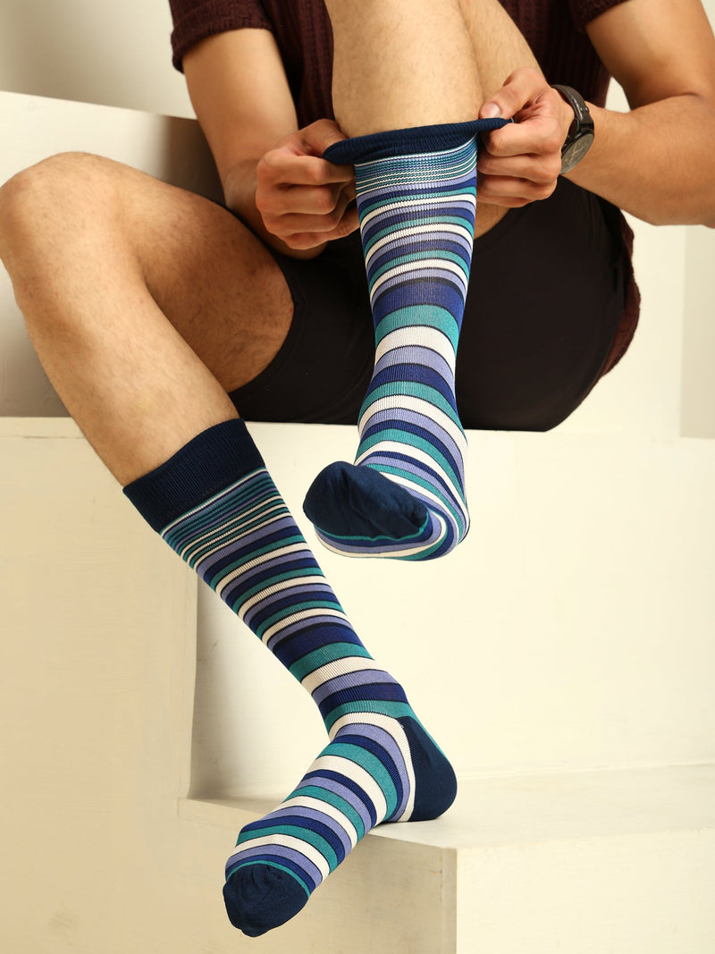 Naturefab Men's Bamboo Full Length socks Blue Stripes-3