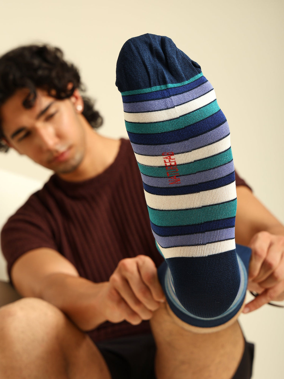 Naturefab Men's Bamboo Full Length socks Blue Stripes-4